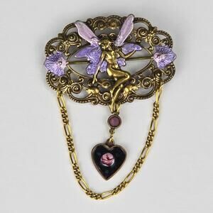 Vintage Fairy Brooch Art Nouveau Revival Lavender Purple Enamel